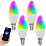 JINQII E14 Smart LED Candelabra Light Bulbs, 5W(40W Equivalent) RGB+W+C WiFi Candle Bulb Color Changing Dimmable Bulb, Timing, 2700k-6500K Compatible with Alexa/Google Home, No Hub Required 2/4 Pack