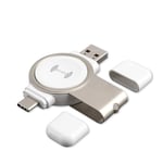 mini Trådløs oplader til Apple Watch 6/5/4/3/2/1/SE - USB-A / USB-C - Hvid