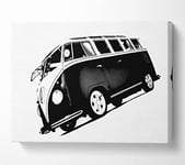VW Camper Van Black n White Canvas Print Wall Art - Large 26 x 40 Inches