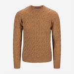 RL Purple Label Cable Cn-Long Sleeve-Sweater Camel Melange