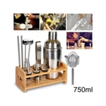 Trade Shop Traesio - Bartender Cocktail Kit Bartender Shaker Mixer Steel 750ml Wooden Stand