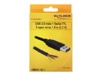 Delock Converter USB 2.0 > Serial-TTL 6 open wires (3.3 V) - Seriell adapter - USB 2.0 - seriell - svart