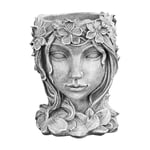BESTonZON People Head Planter Goddess Head Statue Resin Flower Pot with Hole Artificial Flower Vase Container Beauty Face Figurine Ornament for Home Office Decor Grey