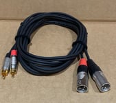 2 x Male XLR to 2 x RCA Phono Plug Twin Lead Audio Signal Patch Cable