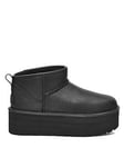 UGG Classic Ultra Mini Platform Boots - Black Leather, Black, Size 7, Women