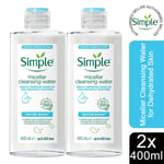 2x 400ml Simple Water Boost Micellar Cleansing Water For Dehydrated Dry Skin
