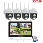 ZOSI 3MP PTZ Wireless CCTV System Security Camera +12.5" LCD Monitor 2 Way Audio