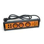 Garza 420013 Power-Base multiprise 3 Prises schuko + 2 USB + 2 RJ11 + 2 RJ45, Câble 1.5 mm x 1.4 m, Orange et Noir, Medium