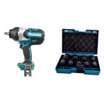 Makita DTW1002Z 18V Li-Ion LXT Brushless Impact Wrench - Batteries and Charger Not Included & D-41517 Socket Wrench Set 9Pcs