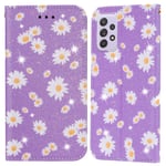 JRIANY for Samsung Galaxy A52 5G/4G & A52s 5G Case, PU Leather Wallet Case with Card Holder Flower Print Pattern Shockproof Cover Silicone Flip Case Compatible with Samsung A52s 5G / A52 5G, Purple