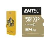 Pack Support de Stockage Rapide et Performant : Clé USB - 2.0 - Série Licence - Harry Potter Hufflepuff - 32 Go + Carte MicroSD - Gamme Speedin - 64 GB