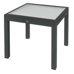 Utdragbar bord de Jardin Grande Midjemått: 160L x 80W x 75H cm Aluminium Mörkgrå Skiva i härdat glas Transparent