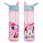 Disney - Minnie Mouse Flip Up Water Bottle 600ml, Official Disney UK Merchandise by Polar Gear, Kids Reusable Non Spill BPA Free Recyclable Plastic, Ideal School Sports, Pink & Blue