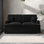 Black Velvet Sofa Bed Pull Out 2 Seater Foam Filled with Wooden Feet