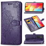MRSTER Xiaomi Mi Note 10 Lite Leather Case, Slim Premium PU Flip Wallet Cover Mandala Embossed Full Body Protection with Card Holder Magnetic Closure for Xiaomi Mi Note 10 Lite. SD Mandala Purple