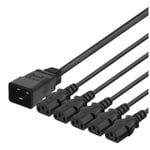 DELTACO Apparatkabel IEC C20 - 5x IEC C13, 2m, 16A/250V, Y-Splitter, s