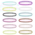 12-pack Trendiga Färgglada Choker Halsband Stretch Spets Lace flerfärgad