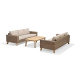 Lifestyle Garden Bahamas sofagruppe Teak/natur med beige pude 2 stk 3-personers sofaer & bord 140x80 cm