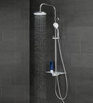 SCHÜTTE Aquastar Ensemble de douche à effet pluie avec étagère, système de douche avec douchette réglable en 5 positions, colonne de douche avec pommeau de douche, ensemble de douche en chrome/blanc