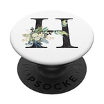 Initial H Letter Floral Monogram Black on White - H PopSockets Grip and Stand for Phones and Tablets
