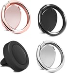 Yizerel Finger Ring Stand & Magnetic Mount Set, Pack of 4 Universal Thin 360 Degree Rotation Phone Rings & Air Vent Cell Phone Holder for Car, Compatible with All iPhone & Android Smartphones