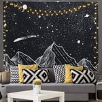 Kuchisity Mountains Wall Tapestry Trippy Starry Sky Tapestry, Include 2 Fairy String Lights, Wall Hanging Art Tapestry, Room Decor Art Print Fabric For Living Room Bedroom (Black, 130 x 150cm)