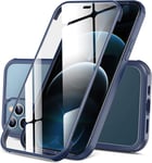 Double Face Coque Transparente Pour Iphone 12/12 Pro (6,1'') - Étui Avant Et Arrière 360 Degres Antichoc Integrale Protection Housse Intégré D'écran En Verre Trempé Protecteur, Cadre Bleu