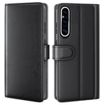 Sony Xperia 1 V Plånboksfodral i Äkta Läder, Svart