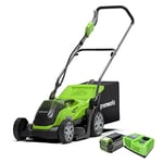 Greenworks Cordless Lawnmower 40V 35cm Incl. Battery 5Ah and Fast Charger, Up to 400m² Mulching 40L 5-Level Cutting Height G40LM35K5