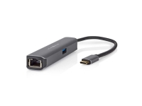 Nedis USB multiportadapter USB 3.2 Gen1 4-i-1 - USB-C™-plugg, HDMI™-kontakt, RJ45-kontakt, USB-A-kontakt, USB-C-kontakt, 5 Gbps, grå