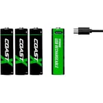 Coast Batteri Uppladdningsbara AA 1,5V 2400 mAh 4-pack inkl Laddningskabel USB-C (4 st) inkl. laddningskabel 100047534