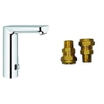 GROHE Eurosmart CE & UK Adaptors - Touchless Basin Mixer Tap with Infrared Sensor & Mixing Device (Water Saving Technology, Battery Powered, 7 Pre-Set Programs, Tails 3/8 Inch), L-Size 174mm, 36422000