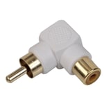 White RCA Phono Right Angle Male Plug to Female Socket Audio TV Cable Adapter
