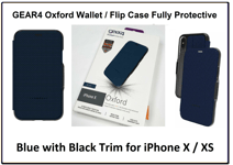 Gear4 Oxford D30 Shockproof Wallet Flip Case for Apple iPhone X / XS Blue