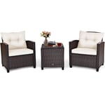 3 st. Polyrattan loungeset trädgårdsmöbler rotting sittgrupp med sittdynor och soffbord beige