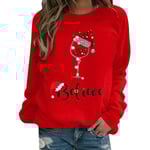 Jul Kvinnor Långärmad T-shirt Xmas Print Casual Loose Tops Blus Red L