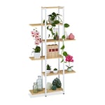 Relaxdays Étagère à plantes, escalier fleurs, 6 niveaux, HLP 150 x 78 x 24 cm, métal, support intérieur Blanc