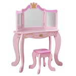 KidKraft Coiffeuse avec Miroir et Tabouret Princesse pour Enfants, Bureau avec Rangement, Table Enfant avec Chaise en Bois, Meubles de Chambre d'enfant, 76123