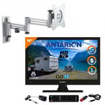 ANTARION Pack TV LED 19-- 48cm Téléviseur HD 12V + Support Double bras Noir