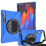 YGoal Case For Galaxy Tab S7 Plus, [Hand Strap] [Shoulder Strap] Heavy Duty Full-Body Rugged Protective Drop Proof Case with 360 Rotating Stand for Samsung Galaxy Tab S7 Plus T970 12.4 Inch, Blue