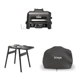 Bundle of Ninja Woodfire Pro XL Electric BBQ Grill & Smoker with Digital Probe, Large 4-in-1 Outdoor Grill & Air Fryer with Smart Cook System & Pellets, Weather Resistant OG850UK + Stand + Cover
