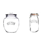Kilner 4 Litre Round Universal Glass Pushtop Storage Jar & 3 Litre Glass Round Clip Top Jar
