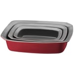 Kaiser Inspiration Roasting and Casserole Dish Set, 3 Pieces, Ceramic Non-Stick Coating, Heat-Resistant, Microwave-Safe Stackable, 31.5 x 23.5 x 7 cm, Red