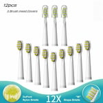 Fairywill Electric Toothbrush Replacement Heads 12X Hard Brush White Sonic Clean