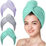 3-pack torkhandduk för hår, superabsorberande snabb torkande hårhuva Purple grey green 25*70cm