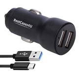 NWNK13 Fast Car Charger for Samsung Galaxy A21S Mobile Phone in Car Charger 2 Port USB Car Adapter Fast Charging 3.4A with 1mt Type C USB Cable High Speed Lead Wire (Black)