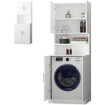 Ecd Germany - Meuble pour Machine à Laver 70,5 x 190,5 x 70 cm Blanc 4 Portes 4 Étagères Rangement Armoire Haute Salle de Bain Lave-Linge Sèche-Linge