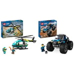 LEGO City L’Hélicoptère des Urgences Jouet pour Enfants de Construction Créative & City Le Monster Truck Bleu, Jouet Camion Tout-Terrain et Minifigurine de Conducteur