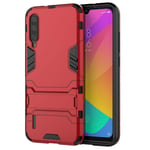 Mipcase Rugged Protective Back Cover for Xiaomi CC9E/A3, Multifunctional Trible Layer Phone Case Slim Cover Rigid PC Shell + soft Rubber TPU Bumper + Elastic Air Bag with Invisible Support (Red)
