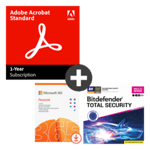 Pack Adobe Acrobat Standard + Microsoft 365 Personnel + Bitdefender Total Security - 3 appareils - Renouvellement 1 an